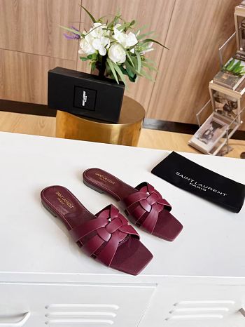 Kitlife Saint Laurent Tribute Sandals In Burgundy Smooth Leather