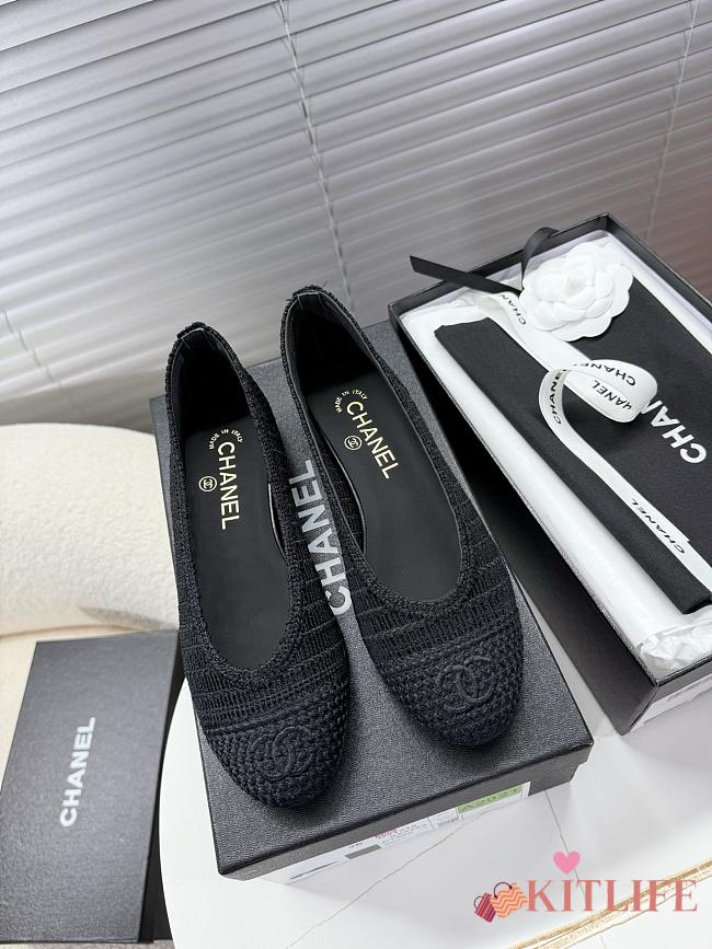 Kitlife Chanel Woven Raffia Ballet Shoes Black  - 1