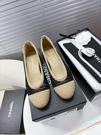 Kitlife Chanel Woven Raffia Ballet Shoes Beige & Black