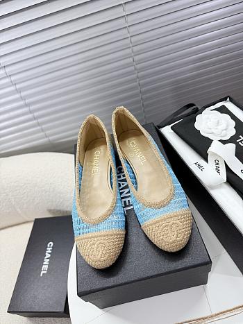 Kitlife Chanel Woven Raffia Ballet Shoes Beige & Blue