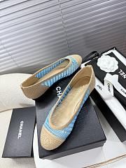 Kitlife Chanel Woven Raffia Ballet Shoes Beige & Blue - 5