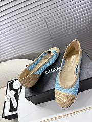 Kitlife Chanel Woven Raffia Ballet Shoes Beige & Blue - 3
