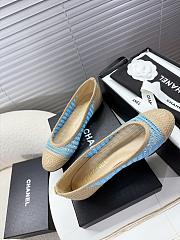 Kitlife Chanel Woven Raffia Ballet Shoes Beige & Blue - 4
