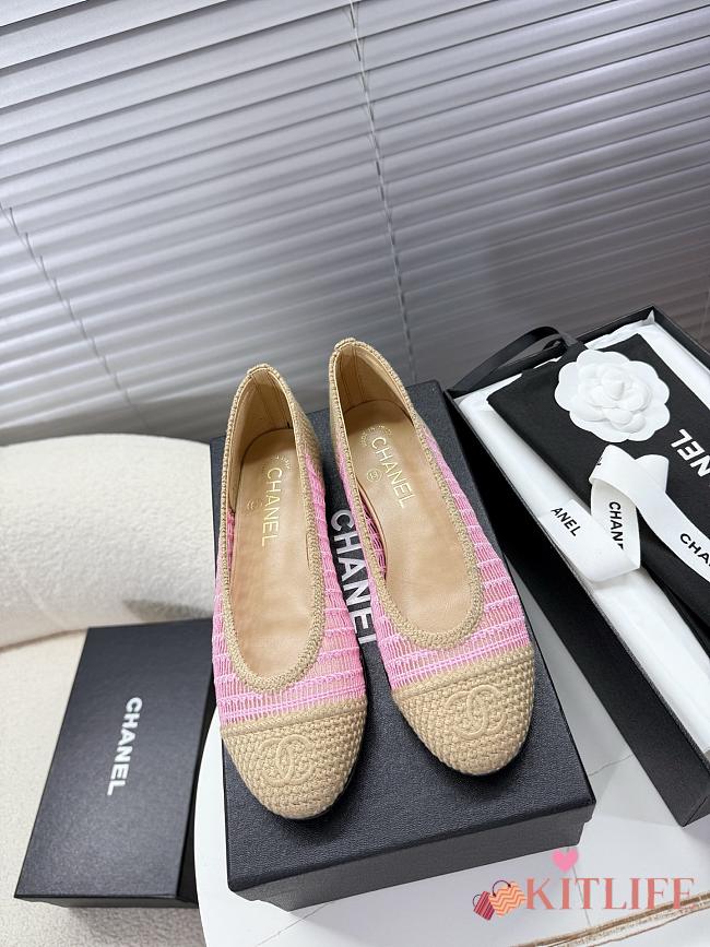 Kitlife Chanel Woven Raffia Ballet Shoes Beige & Pink - 1