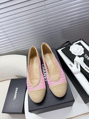 Kitlife Chanel Woven Raffia Ballet Shoes Beige & Pink