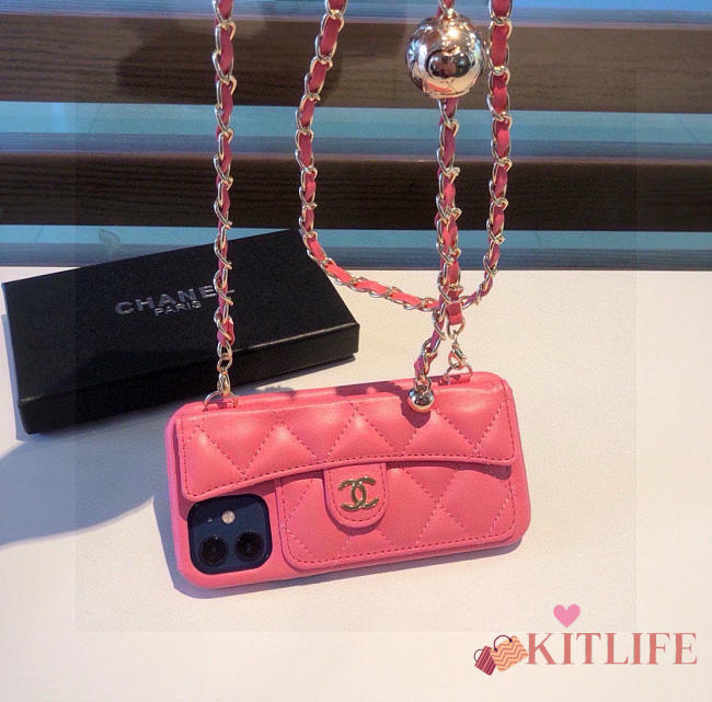 Kitlife Saint Laurent Phone Case Pink Lambskin With Chain - 1