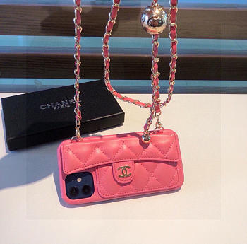 Kitlife Saint Laurent Phone Case Pink Lambskin With Chain