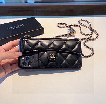 Kitlife Saint Laurent Phone Case Black Lambskin With Chain