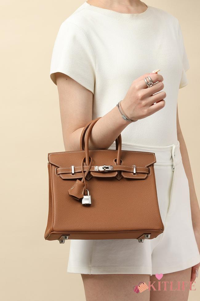 Kitlife Hermes Birkin Togo Leather Bag Brown With Silver Hardware BK250420 25x20x13cm - 1