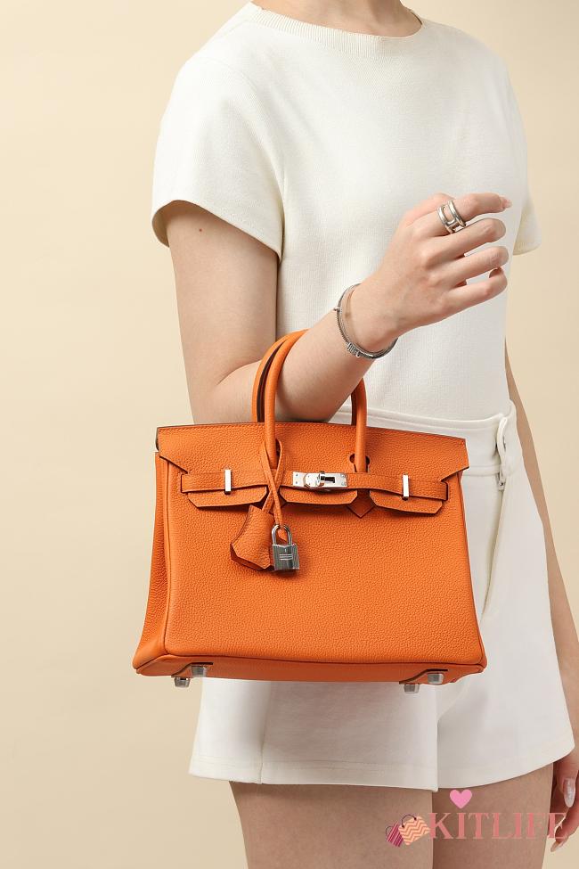 Kitlife Hermes Birkin Togo Leather Bag Orange With Silver Hardware BK250420 25x20x13cm - 1