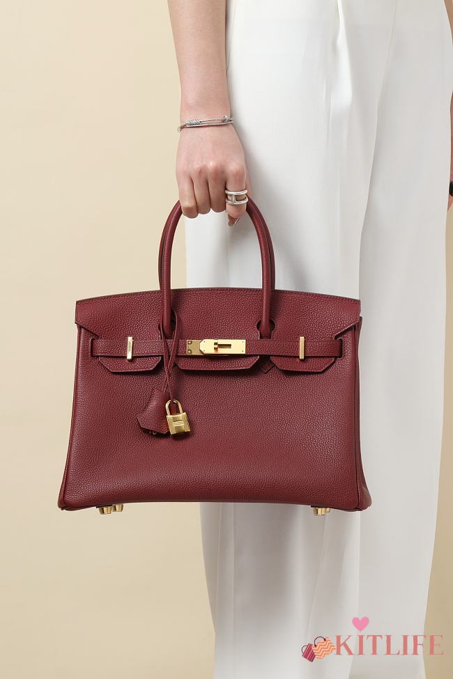 Kitlife Hermes Birkin Togo Leather Bag Burgundy With Gold Hardware BK250420 25x20x13cm - 1
