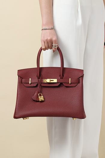 Kitlife Hermes Birkin Togo Leather Bag Burgundy With Gold Hardware BK250420 25x20x13cm