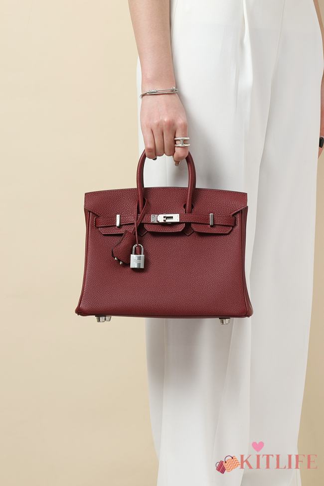 Kitlife Hermes Birkin Togo Leather Bag Burgundy With Silver Hardware BK250420 25x20x13cm - 1
