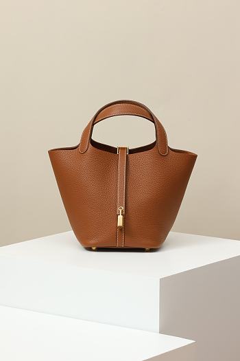 Kitlife Hermes Picotin Bag Brown With Gold Hardware CL180180 18x13x18cm