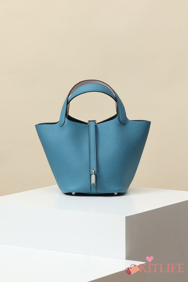 Kitlife Hermes Picotin Bag Blue With Silver Hardware CL180180 18x13x18cm - 1