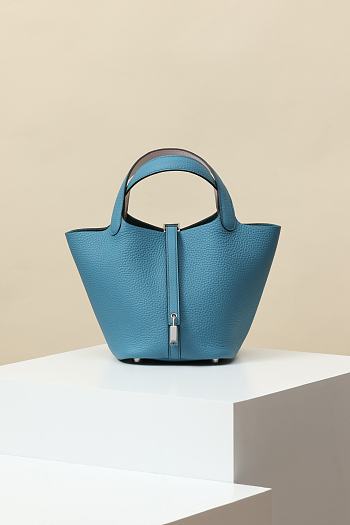 Kitlife Hermes Picotin Bag Blue With Silver Hardware CL180180 18x13x18cm