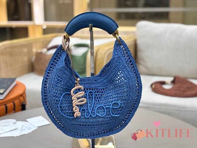 Kitlife Chloe The Summer Banana Hobo Straw Bag Blue 36x21.5x2cm - 1