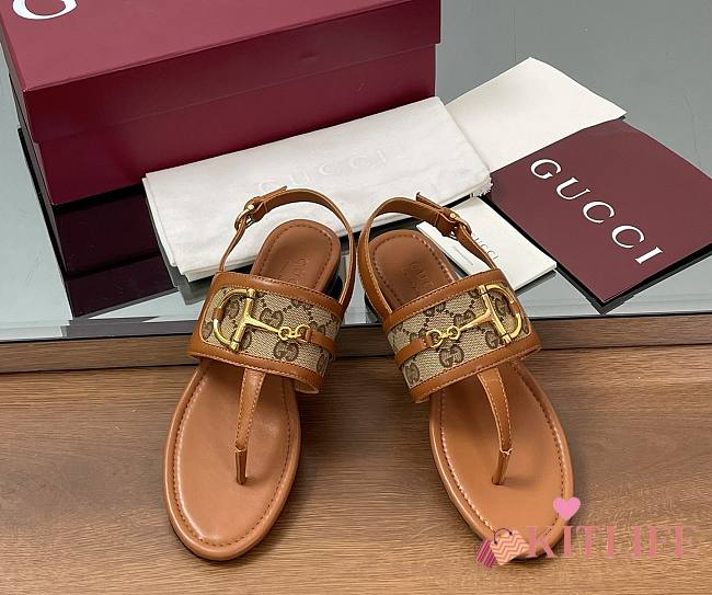 Kitlife Gucci Horsebit Thong Flat Sandals Brown - 1