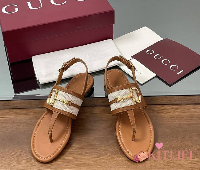 Kitlife Gucci Thong Sandals With Horsebit Light Brown  - 1