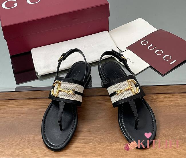 Kitlife Gucci Thong Sandals With Horsebit Black  - 1