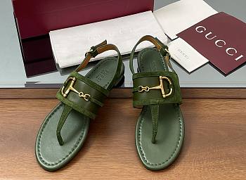 Kitlife Gucci Thong Sandals With Horsebit Green Suede
