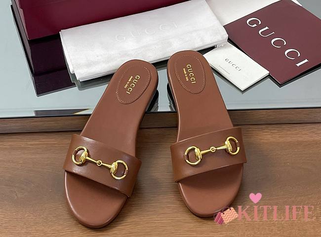 Kitlife Gucci Horsebit Buckle Flip Flops Brown - 1