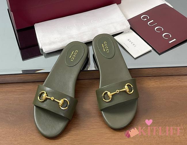 Kitlife Gucci Horsebit Buckle Flip Flops Green - 1