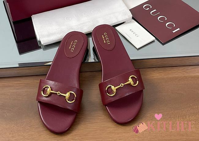 Kitlife Gucci Horsebit Buckle Flip Flops Burgundy - 1