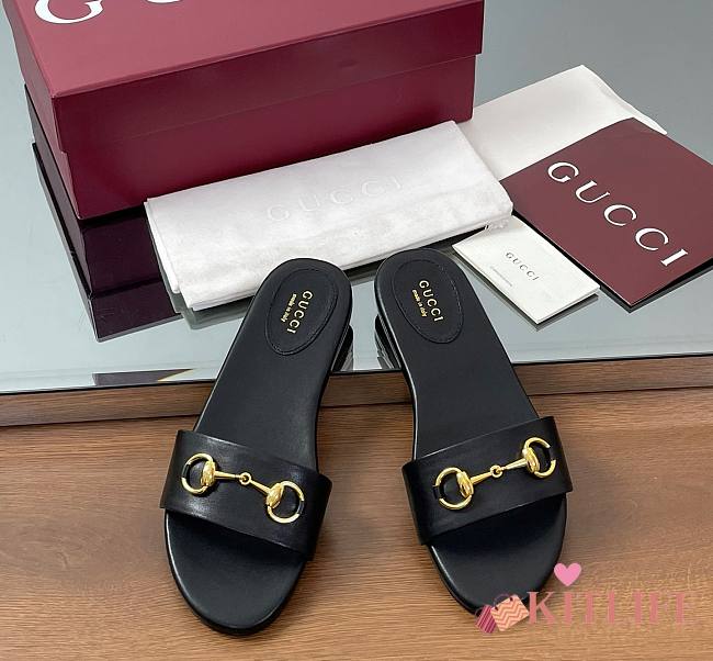 Kitlife Gucci Horsebit Buckle Flip Flops Black - 1