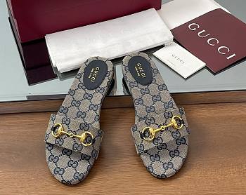 Kitlife Gucci Horsebit Buckle Flip Flops Beige & Dark Blue