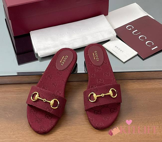 Kitlife Gucci Slide Sandals With Horsebit Red GG Canvas - 1