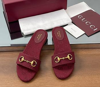Kitlife Gucci Slide Sandals With Horsebit Red GG Canvas
