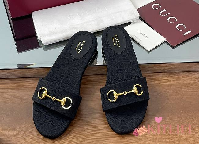 Kitlife Gucci Slide Sandals With Horsebit Black GG Canvas - 1