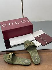 Kitlife Gucci Slide Sandals With Horsebit Green GG Canvas - 4
