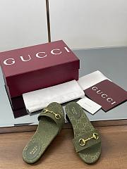 Kitlife Gucci Slide Sandals With Horsebit Green GG Canvas - 2