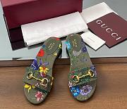 Kitlife Gucci Slides With Horsebit Green And Multicolor Canvas With Floral Print - 1