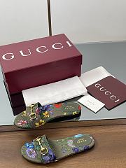 Kitlife Gucci Slides With Horsebit Green And Multicolor Canvas With Floral Print - 3