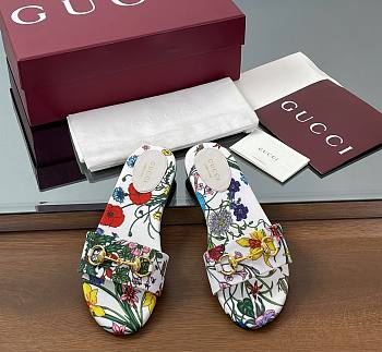 Kitlife Gucci Slides With Horsebit White And Multicolor Canvas With Floral Print