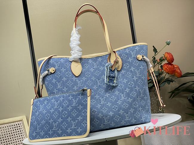 Kitlife Louis Vuitton Neverfull MM Bag Blue Monogram Denim M13192 28x14x31cm - 1