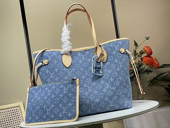 Kitlife Louis Vuitton Neverfull MM Bag Blue Monogram Denim M13192 28x14x31cm