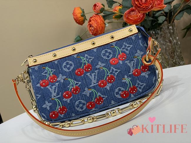 Kitlife Louis Vuitton x TM Pochette Accessoires Bag Denim Blue Cherry M13994 22x13x4cm - 1