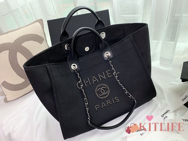 Kitlife Chanel Deauville Tote Pearl Embellished Black 38cm - 1