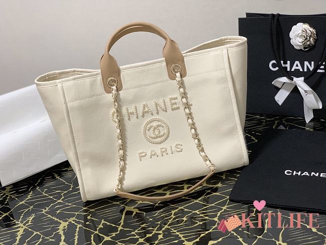 Kitlife Chanel Deauville Tote Pearl Embellished Beige 38cm - 1
