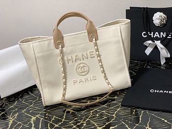 Kitlife Chanel Deauville Tote Pearl Embellished Beige 38cm