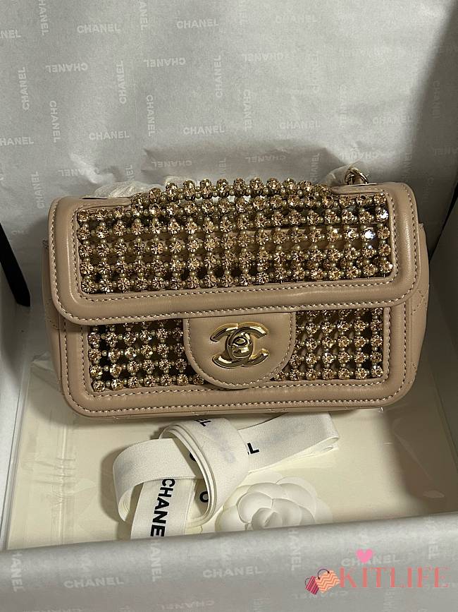 Kitlife Chanel 25P Evening Mini CF Beige Gold Diamond 18cm - 1