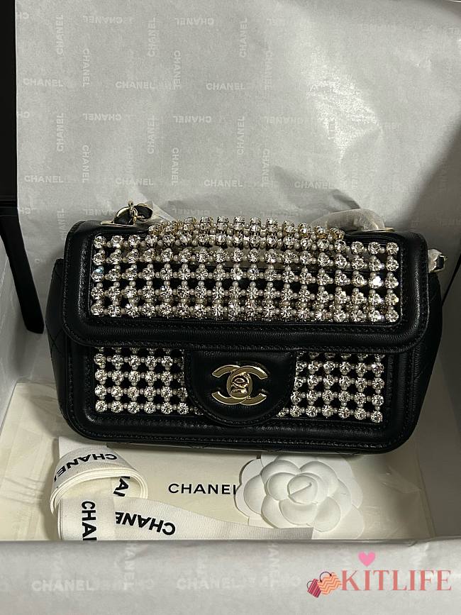 Kitlife Chanel 25P Evening Mini CF Black Gold Diamond 18cm - 1