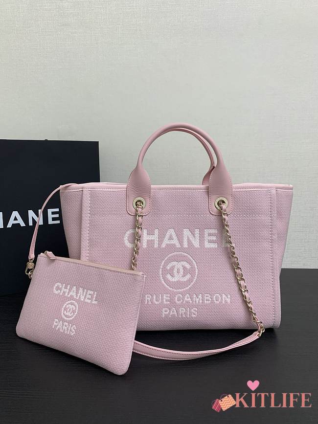 Kitlife Chanel Mixed Fibers Deauville Tote Pink Bag 33cm - 1