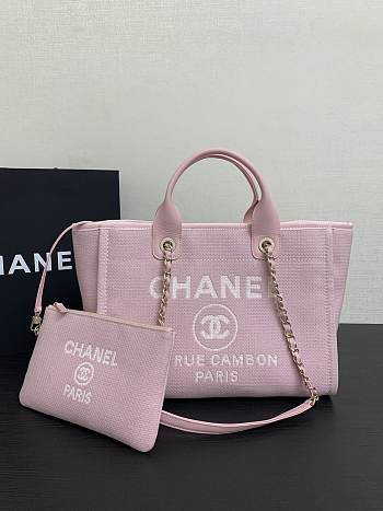 Kitlife Chanel Mixed Fibers Deauville Tote Pink Bag 33cm