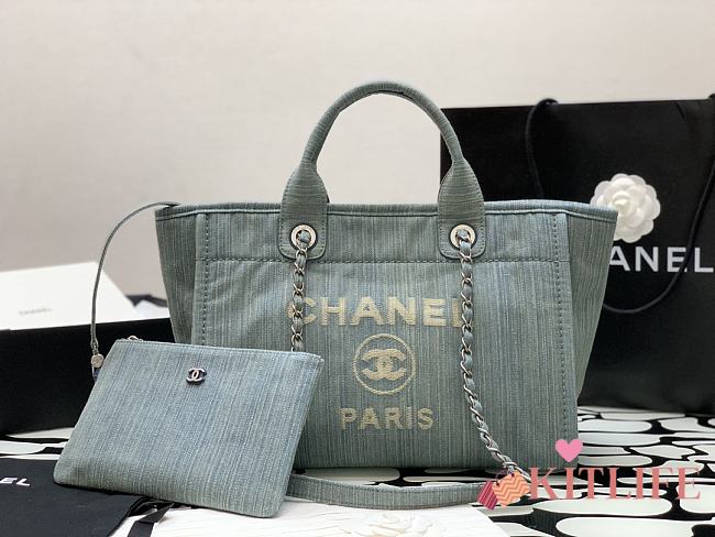 Kitlife Chanel Deauville Shopping Tote Bag Blue Denim 34cm - 1