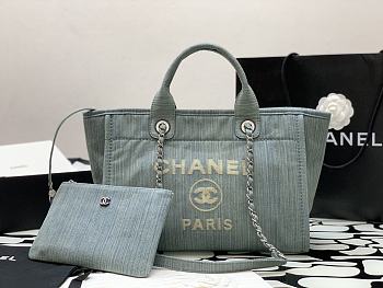 Kitlife Chanel Deauville Shopping Tote Bag Blue Denim 34cm